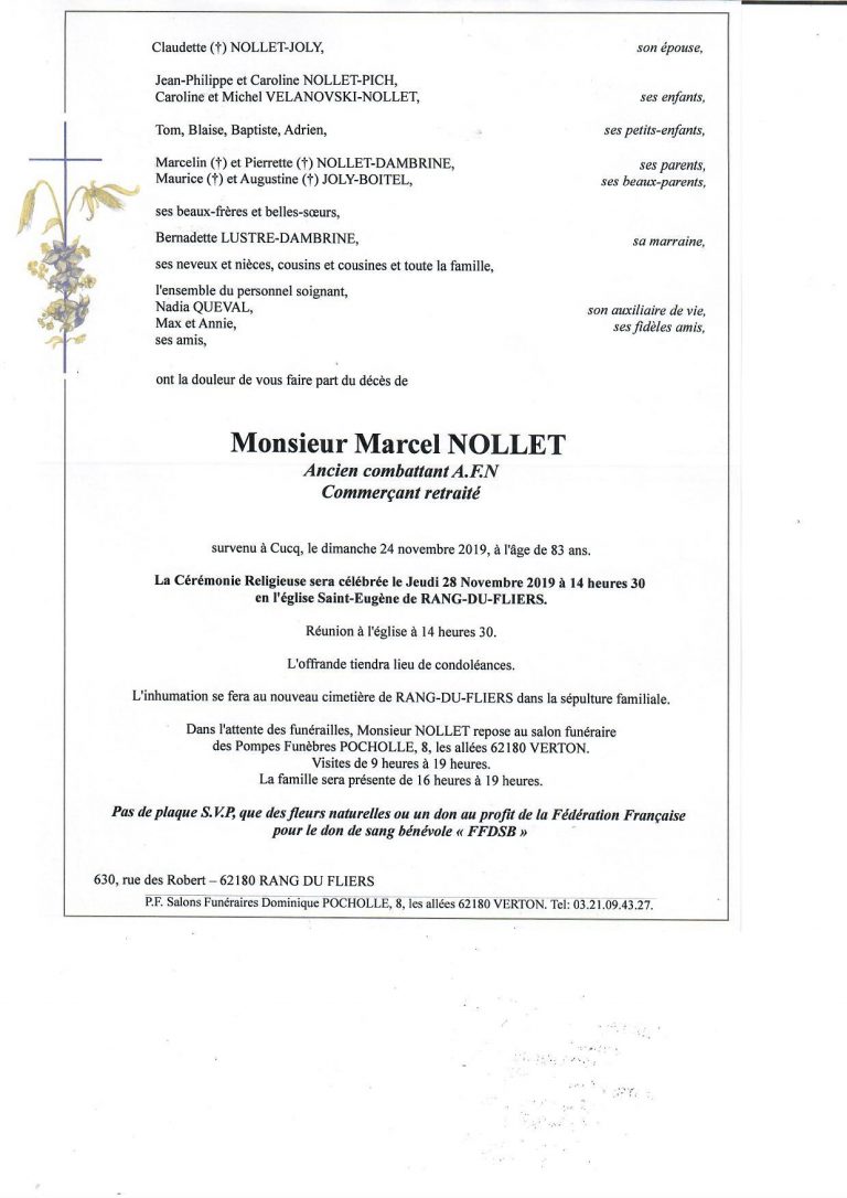 Avis de décès Marcel NOLLET