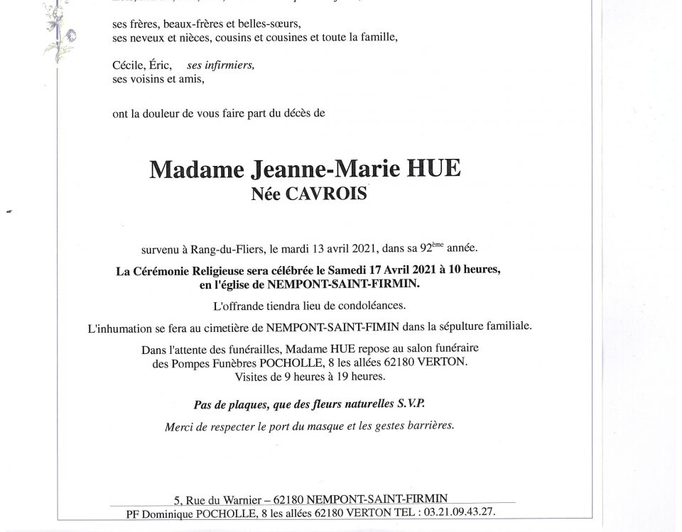 Jeanne-Marie HUE née CAVROIS